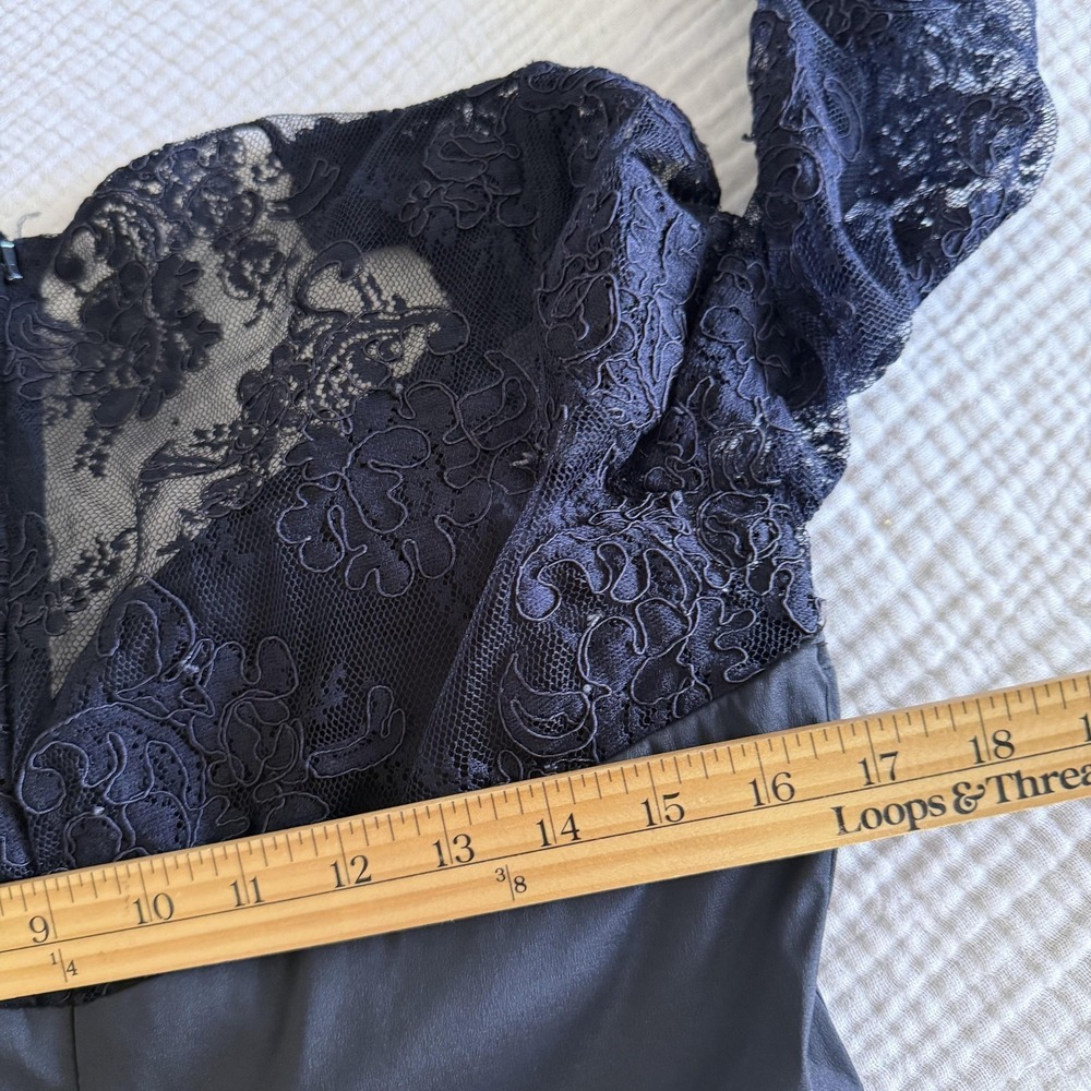 Teri Jon Dress Womens 8 Navy Blue Lace Sequin Mermaid Maxi Ruched Formal Gown - Picture 14 of 16